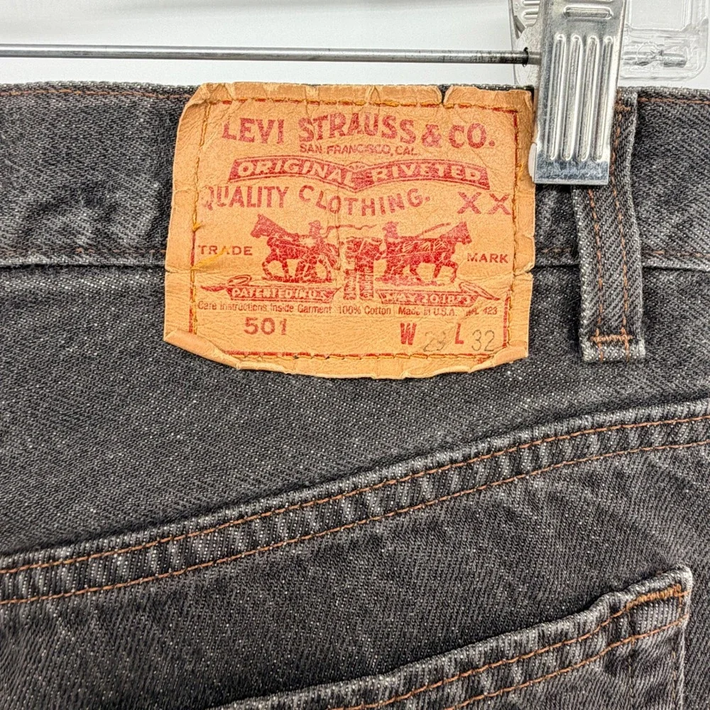 Vtg 80s Levis 501 Jeans‎ Faded Black Made in USA Straight Leg Button Fly W29 L32